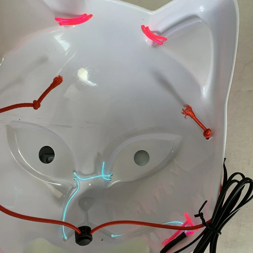 Anime Demon Slayer LED Light up Mask White W Pink And Blue Light Halloween